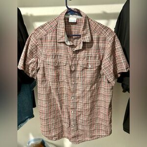 Columbia Red and Gray Plaid Button Down Shirt